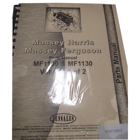 Aftermarket Parts Manual Fits Massey Ferguson 1100 Tractor RAP78893